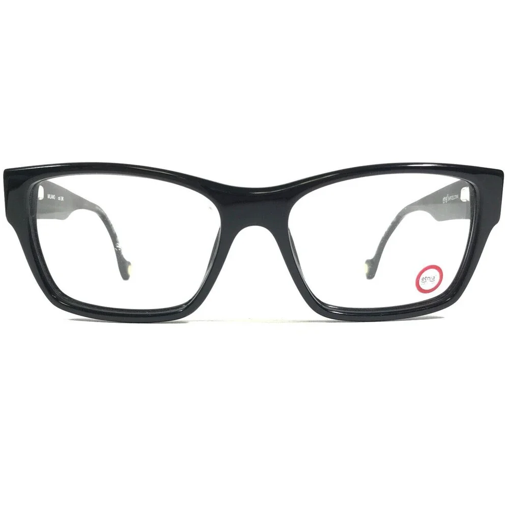 Etnia Eyeglasses Frames MILANO col. BK Shiny Black Square Full Rim 51.5-16-140